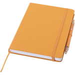 Conjunto de caderno A5 de capa rígida e caneta de tinta azul cor cor-de-laranja