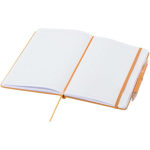 Conjunto de caderno A5 de capa rígida e caneta de tinta azul cor cor-de-laranja segunda vista