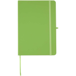 Conjunto de caderno A5 de capa rígida e caneta de tinta azul cor verde-lima segunda vista frontal