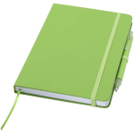 Conjunto de caderno A5 de capa rígida e caneta de tinta azul cor verde-lima