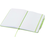 Conjunto de caderno A5 de capa rígida e caneta de tinta azul cor verde-lima segunda vista