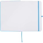 Conjunto de caderno A5 de capa rígida e caneta de tinta azul cor azul-claro terceira vista frontal