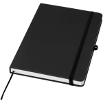 Caderno A5 com capa rígida em pele sintética e folhas pautadas cor preto