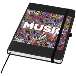 Caderno A5 com capa rígida em pele sintética e folhas pautadas cor preto