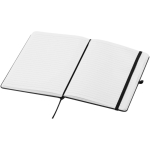 Caderno A5 com capa rígida em pele sintética e folhas pautadas cor preto segunda vista