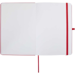 Caderno A5 com capa rígida em pele sintética e folhas pautadas cor vermelho terceira vista frontal