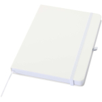 Caderno A5 com capa rígida em pele sintética e folhas pautadas cor branco