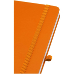 Caderno A5 com capa rígida em pele sintética e folhas pautadas cor cor-de-laranja vista detalhe 1