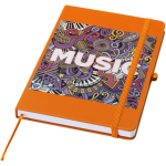 Caderno A5 com capa rígida em pele sintética e folhas pautadas cor cor-de-laranja