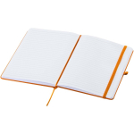 Caderno A5 com capa rígida em pele sintética e folhas pautadas cor cor-de-laranja segunda vista