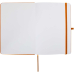 Caderno A5 com capa rígida em pele sintética e folhas pautadas cor cor-de-laranja terceira vista frontal