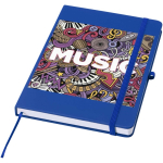 Caderno A5 com capa rígida em pele sintética e folhas pautadas cor azul real