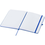 Caderno A5 com capa rígida em pele sintética e folhas pautadas cor azul real segunda vista