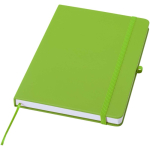 Caderno A5 com capa rígida em pele sintética e folhas pautadas cor verde-lima