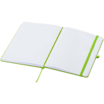 Caderno A5 com capa rígida em pele sintética e folhas pautadas cor verde-lima segunda vista