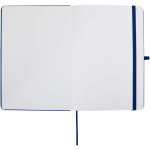 Caderno A5 com capa rígida em pele sintética e folhas pautadas cor azul-marinho terceira vista frontal