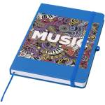 Caderno A5 com capa rígida em pele sintética e folhas pautadas cor azul-claro