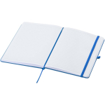 Caderno A5 com capa rígida em pele sintética e folhas pautadas cor azul-claro segunda vista