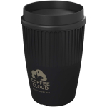 Copo reutilizável com tampa 360° e rebordo isolante 350ml cor preto vista impressa logo 2