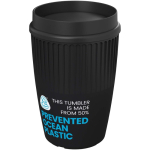 Copo reutilizável com tampa 360° e rebordo isolante 350ml cor preto vista com logo