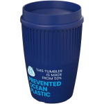 Copo reutilizável com tampa 360° e rebordo isolante 350ml cor azul vista com logo