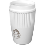 Copo reutilizável com tampa 360° e rebordo isolante 350ml cor branco vista impressa logo 2