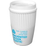 Copo reutilizável com tampa 360° e rebordo isolante 350ml cor branco vista com logo