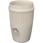 Copo reutilizável com tampa 360° e rebordo isolante 350ml cor areia vista impressa logo 2