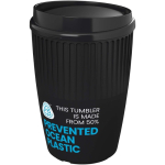 Copo reutilizável em plástico reciclado de parede simples 350 ml cor preto vista com logo