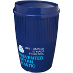 Copo reutilizável em plástico reciclado de parede simples 350 ml cor azul vista com logo