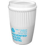 Copo reutilizável em plástico reciclado de parede simples 350 ml cor branco vista com logo