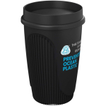 Copo de parede única com tampa 360° e rebordo isolante 350ml cor preto vista com logo