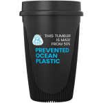 Copo de parede única com tampa 360° e rebordo isolante 350ml cor preto segunda vista com logo