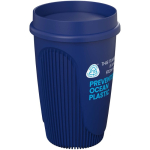 Copo de parede única com tampa 360° e rebordo isolante 350ml cor azul vista com logo