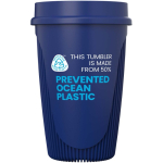 Copo de parede única com tampa 360° e rebordo isolante 350ml cor azul segunda vista com logo