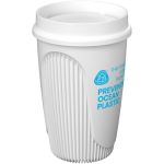 Copo de parede única com tampa 360° e rebordo isolante 350ml cor branco vista com logo
