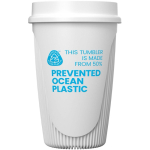 Copo de parede única com tampa 360° e rebordo isolante 350ml cor branco segunda vista com logo