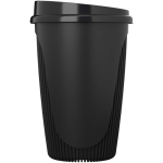 Copo reutilizável com tampa de encaixe e aro isolante 350ml cor preto vista lateral