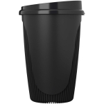 Copo reutilizável com tampa de encaixe e aro isolante 350ml cor preto segunda vista com lateral