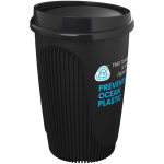 Copo reutilizável com tampa de encaixe e aro isolante 350ml cor preto vista com logo