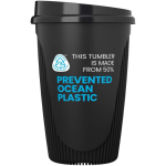 Copo reutilizável com tampa de encaixe e aro isolante 350ml cor preto segunda vista com logo