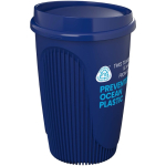 Copo reutilizável com tampa de encaixe e aro isolante 350ml cor azul vista com logo