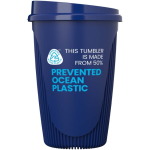 Copo reutilizável com tampa de encaixe e aro isolante 350ml cor azul segunda vista com logo