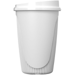 Copo reutilizável com tampa de encaixe e aro isolante 350ml cor branco segunda vista com lateral