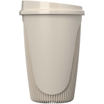 Copo reutilizável com tampa de encaixe e aro isolante 350ml cor areia vista lateral