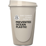 Copo reutilizável com tampa de encaixe e aro isolante 350ml cor areia segunda vista com logo
