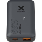 Carregador de viagem rápido com portas USB-C e USB-A 65W Xtorm cor preto vista impressa logo 2