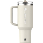 Copo térmico Stanley 1,18 L com palhinha rebatível à prova de fugas cor bege vista impressa logo 2