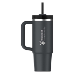 Copo térmico Stanley 890 ml com tampa rotativa e palhinha reutilizável cor preto vista impressa logo 2