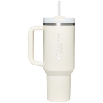 Copo térmico Stanley 890 ml com tampa rotativa e palhinha reutilizável cor bege vista impressa logo 2